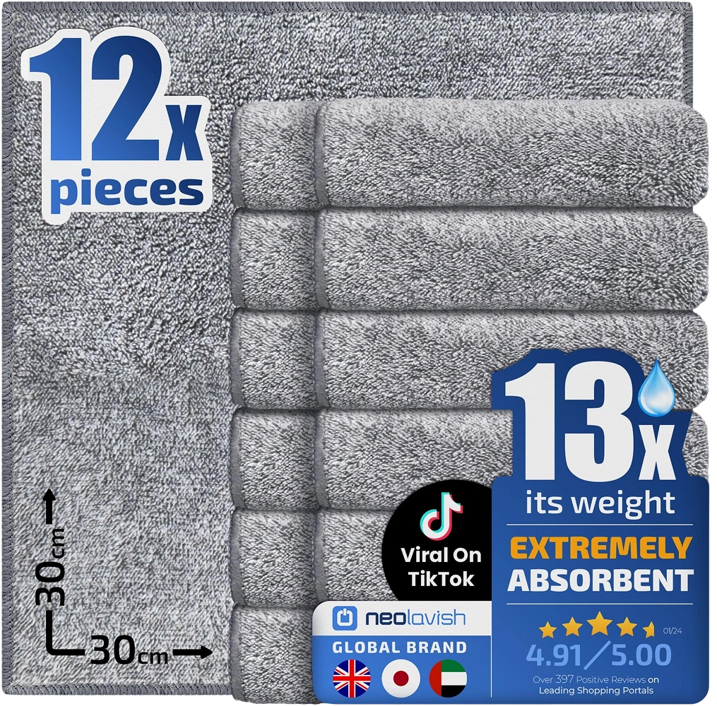 NeoLavish Premium Microfibre Cleaning Cloth – 12 Pack