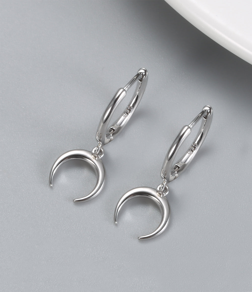 Crescent Pendant Earrings - Silver