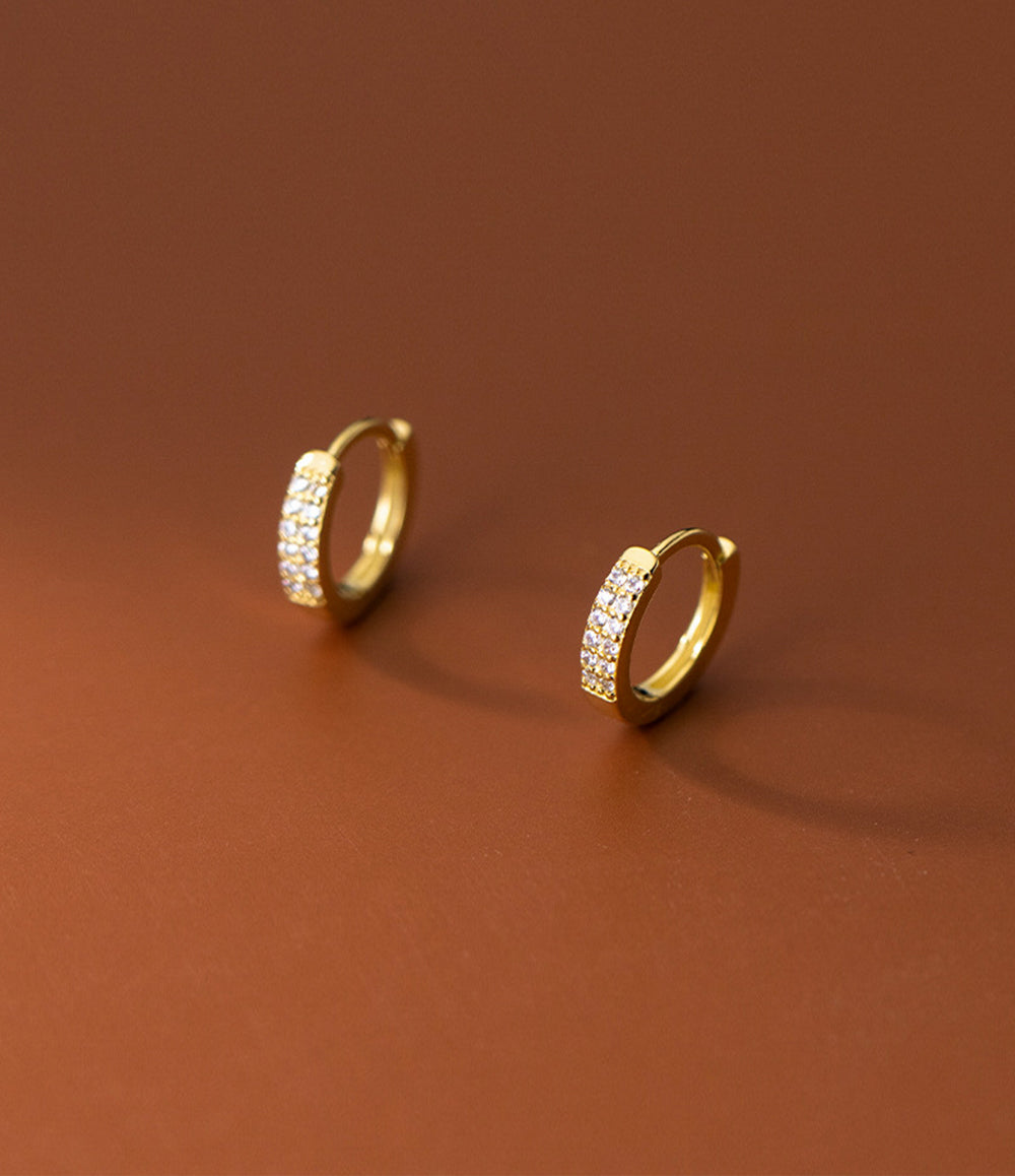 Double Diamond Hoop Earrings - Gold