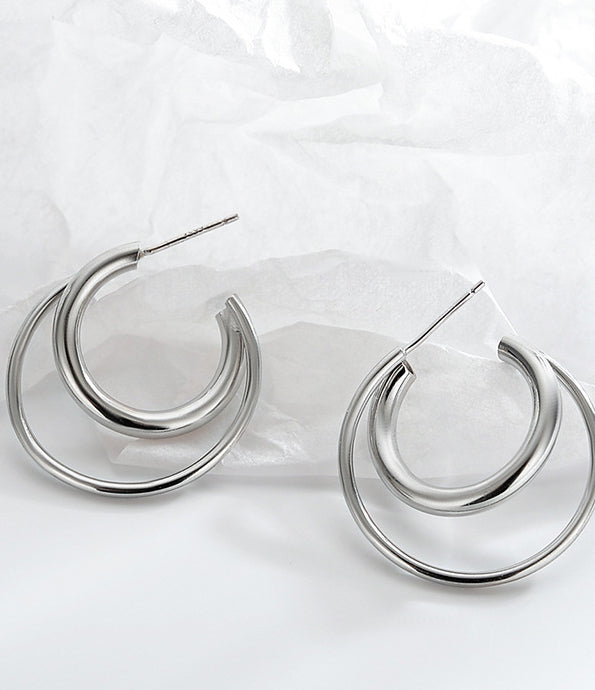 Hollow Moon Earrings - Silver