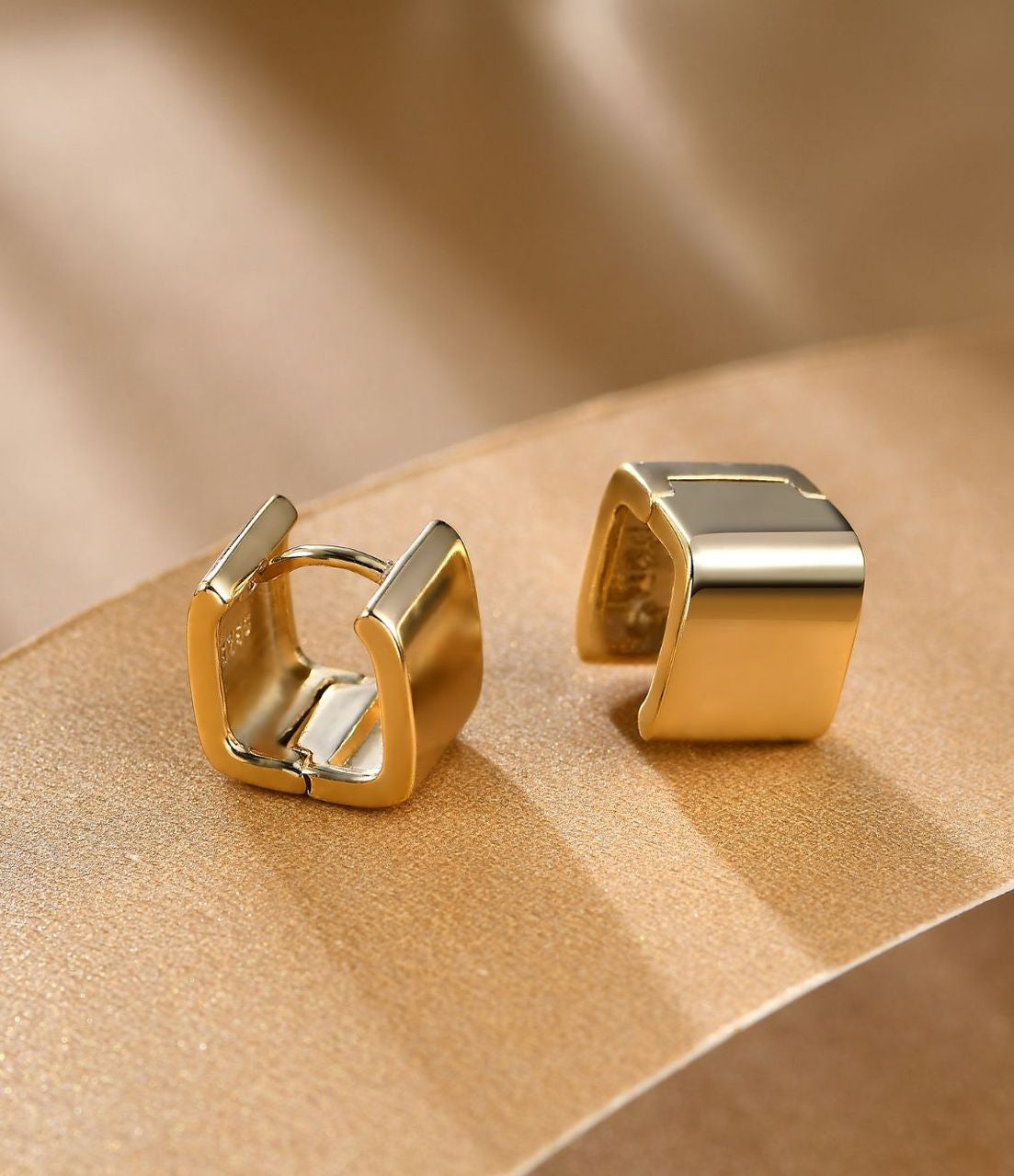 Mini Square Hoop Earrings - Gold