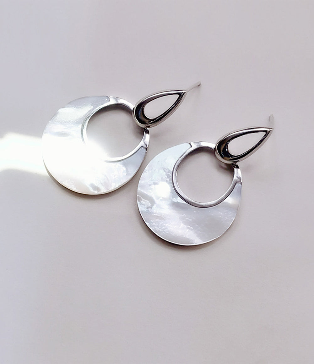 Mother of Pearl Hoop Earrings - Silver