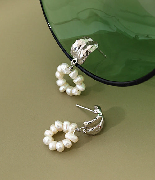 Natural Pearls Earrings - Silver