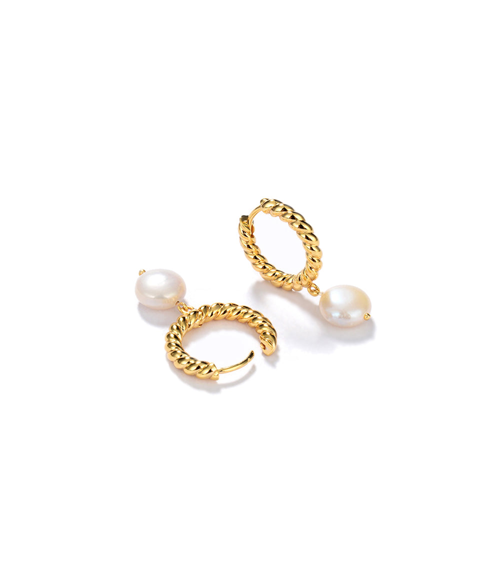 Pearl Pendant Hoop Earrings - Gold