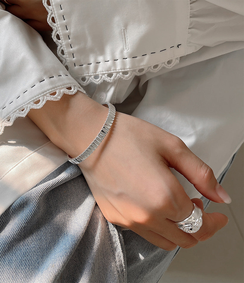 Textured Bangle Bracelet - Silver