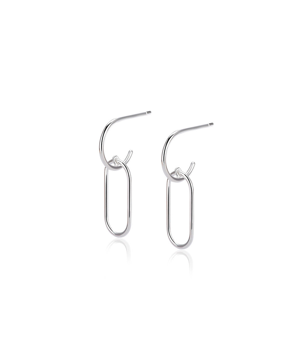 Thin Oval Hoop Earrings - Silver