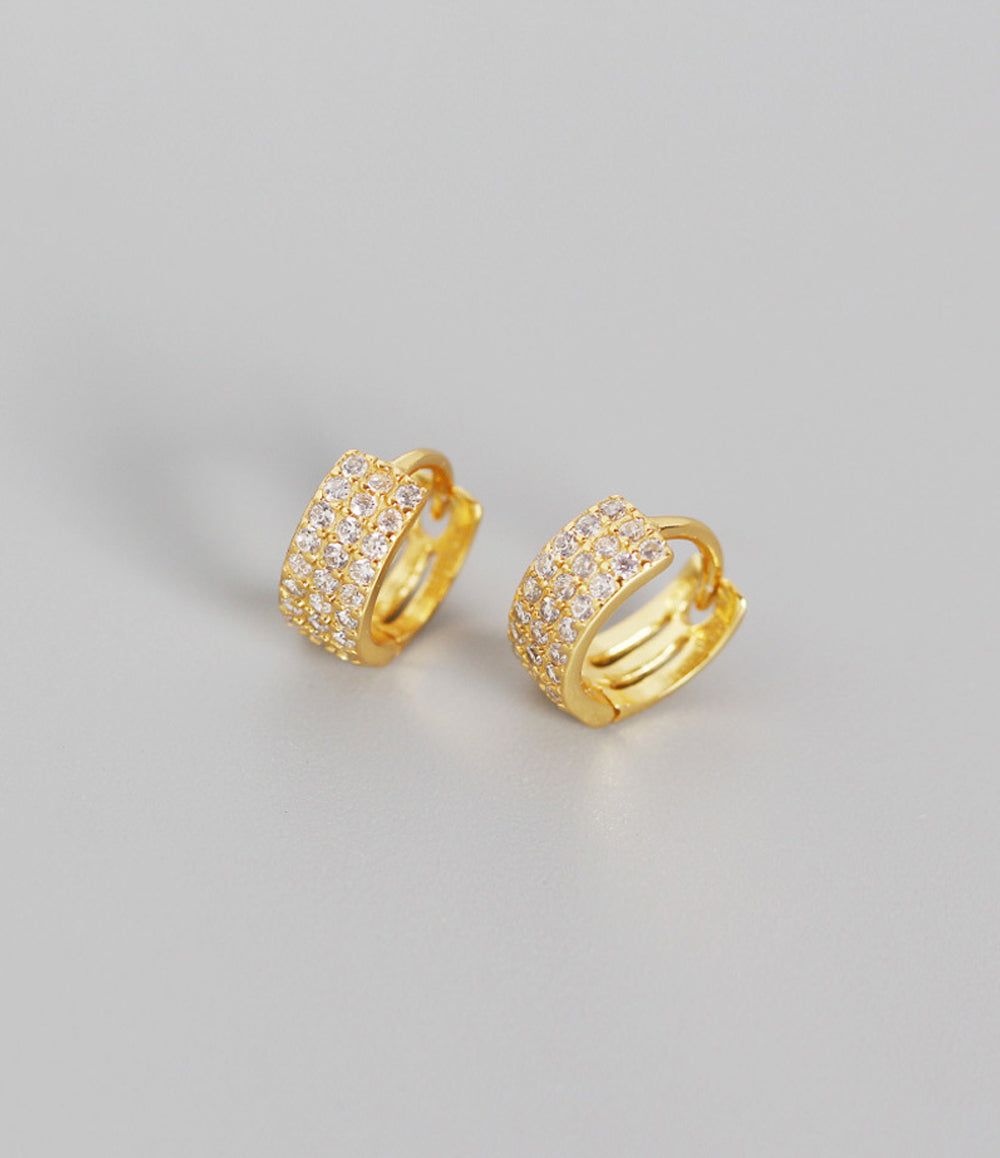 Triple Diamond Hoop Earrings - Gold