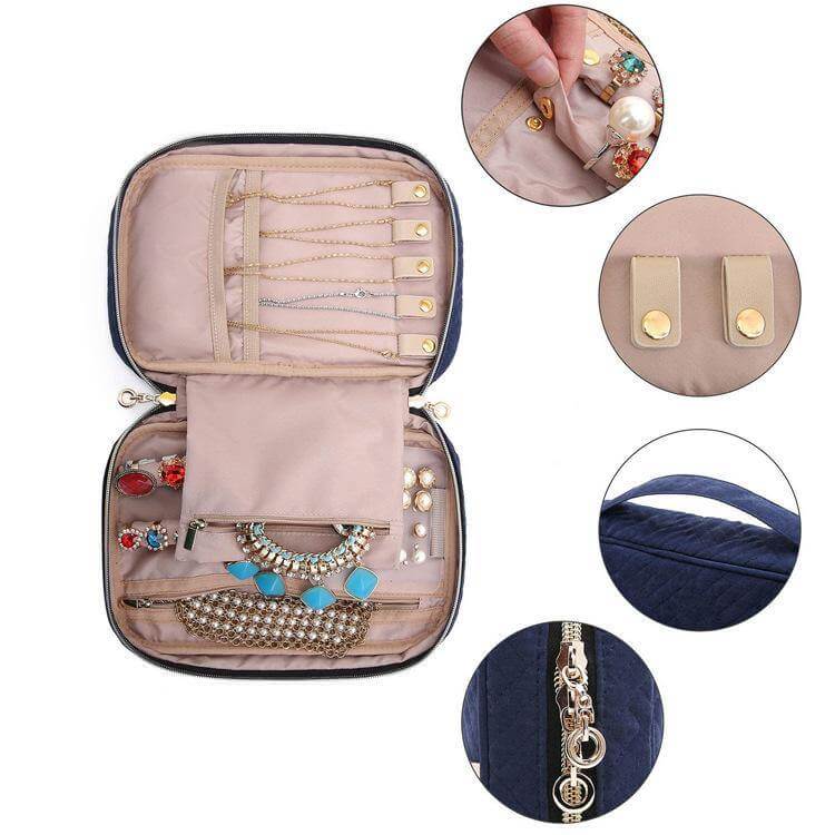 Quilted Fabric Portable Jewelry Bag - Nona