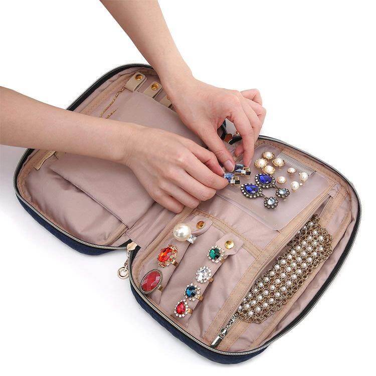 Quilted Fabric Portable Jewelry Bag - Nona